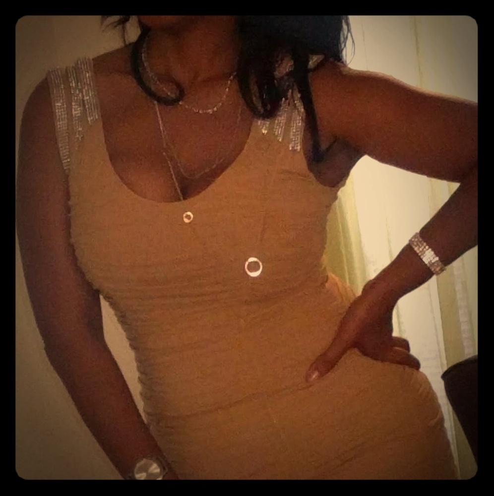 Exquisite Golden Rhinestone Ruched Tank Dress